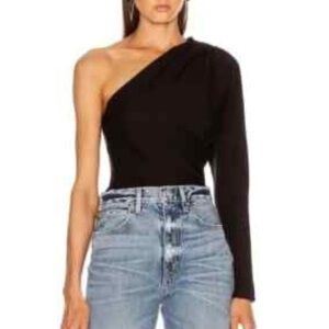 Black Asymmetrical Bodysuit Blouse